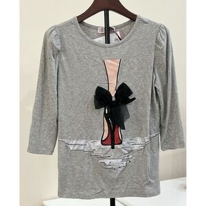 BY DESIGN Women's T-Shirt Pullover Long Sleeve Small Embellished Heels Bow NWT